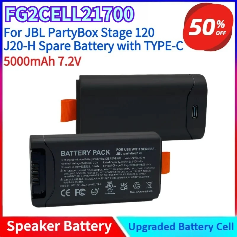 

7.2V 5000mAh FG2CELL21700 Rechargeable Lithium-Ion Speaker Battery for JBL PartyBox Stage 120 J20-H Spare Battery with TYPE-C