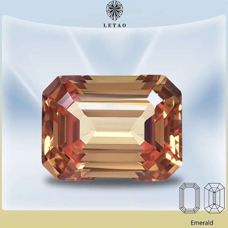 

Lab Grown Sapphire Orange Color Emerald Cut Gemstone for Charms DIY Ring Necklace Earrings Materials Selectable AGL Certificate