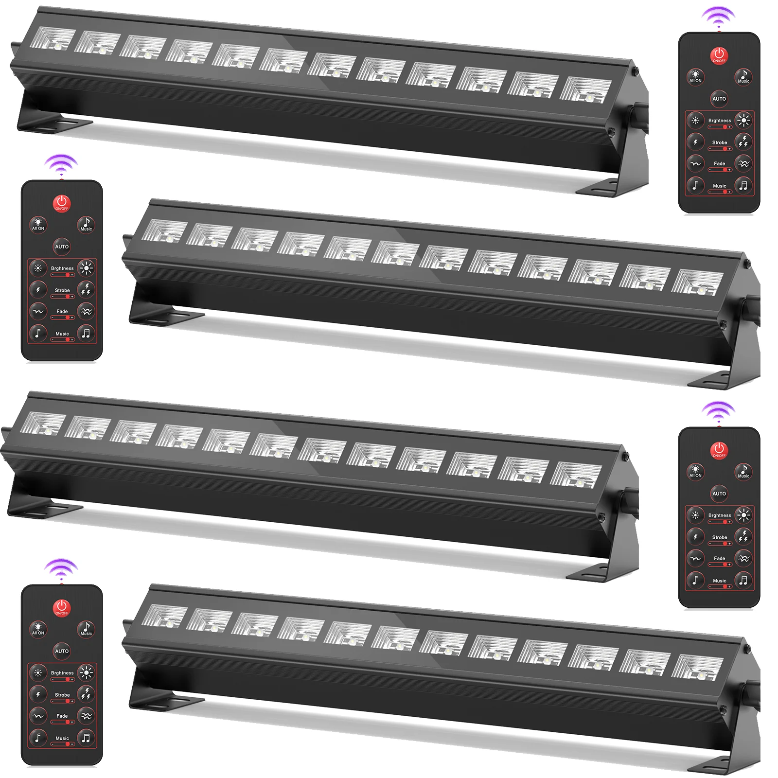 Yiflamefly 4 Stück 12-UV-LEDs Schwarzlichter DMX & Fernbedienung Bühnenbeleuchtung Bühnenlichteffekte Wandfluter-Lichtleiste für Partyshows