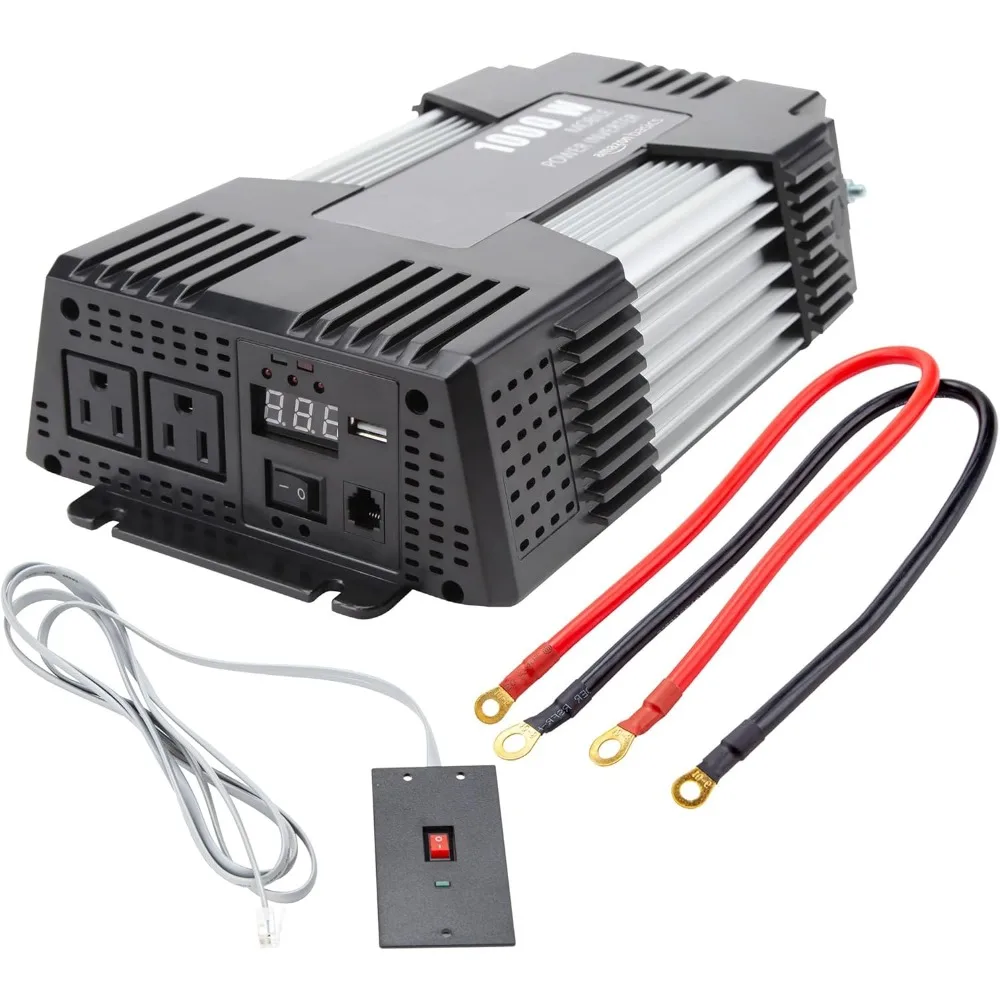 

1000W Car Power Inverter - Converts 12V DC to 110V AC, Compact 13.81 x 7.44 x 3.07 inches Size