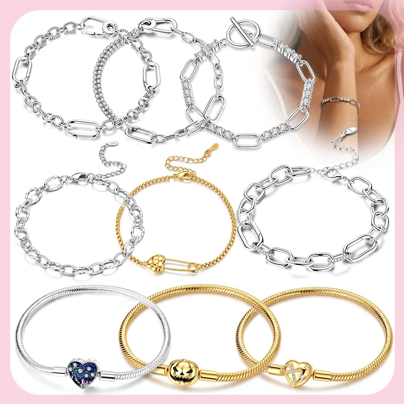 925 Sterling Silver Charm Bracelets Bangles Shining OT Chain Snake Bone Bracelet For Woman Man Lady Fashion Fine Jewelry Making
