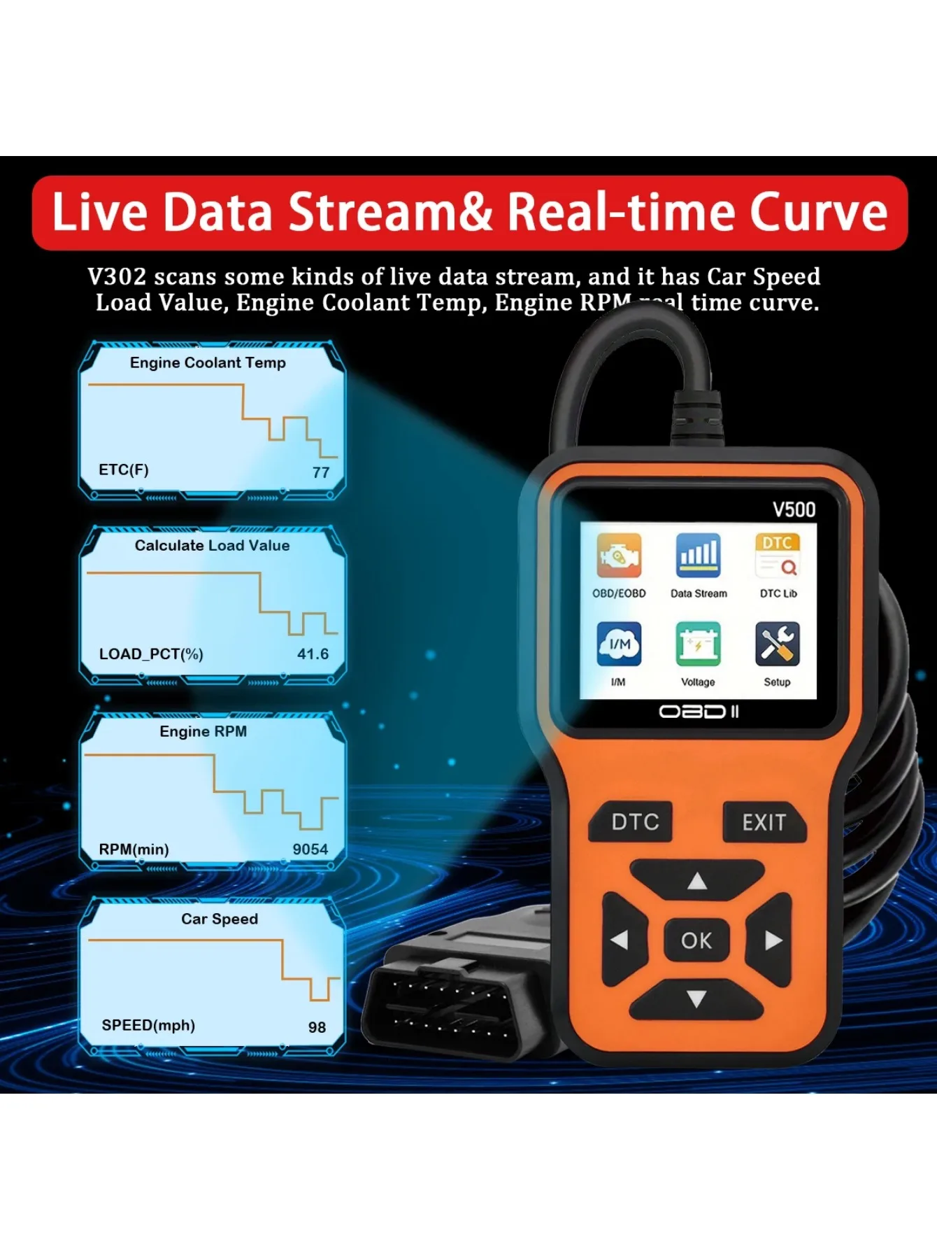 Car OBD2 Scanner Diagnostic Tool Code Reader, Car Voltage Tester Engine Fault Code Scanner, Charging Tester Diagnostic Tool V500 image 4