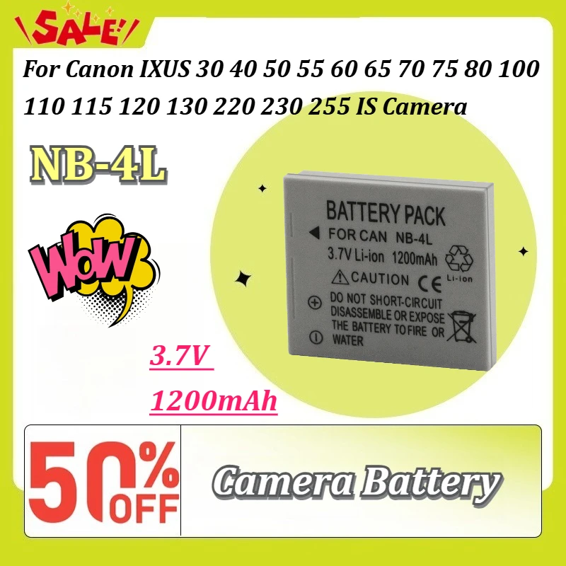New NB-4L 3.7V 1200mAh Rechargeable Battery for Canon IXUS 30 40 50 55 60 65 70 75 80 100 110 115 120 130 220 230 255 IS Camera