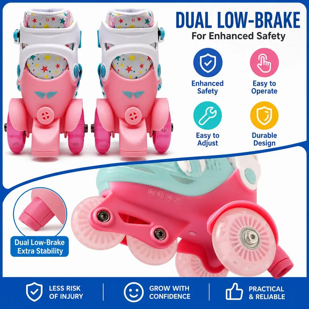 Image of Verstellbare Kinder-Inline-Rollschuhe, Komplettset, hochelastisches PU, blinkende 4 Rollen, Anfänger-Skateschuhe mit Helm, Knie- und Ellbogenschützern für Jungen und Mädchen im Alter von 2-8 Jahren,