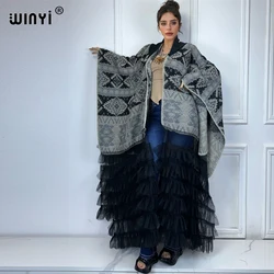 WINYI Winter African Hooded loose cardigan Female abaya outfits for women coat Open Front Kimonos long down poncho maxi dress