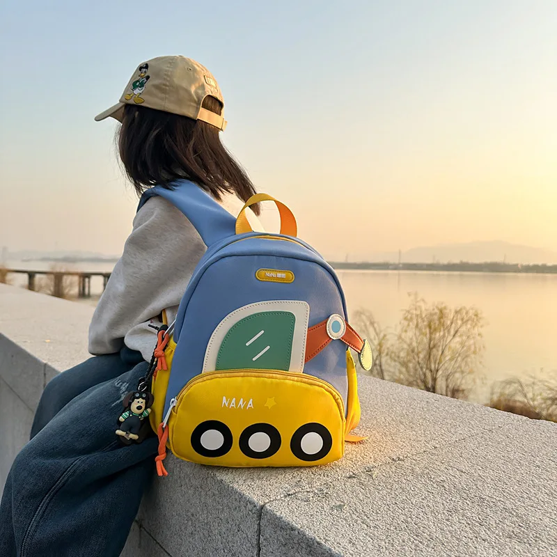 Kindergarten Cartoon Digging Machine Pattern Backpack Boys Girls Trend Kids Backpack Lightweight Adjustable Cute Backpacks
