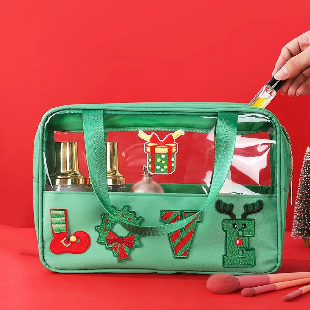 Creative Christmas Clear Travel Bags Cartoon Transparent Christmas Toiletry Bags Portable PVC Cosmetic Zipper Pouch Girls