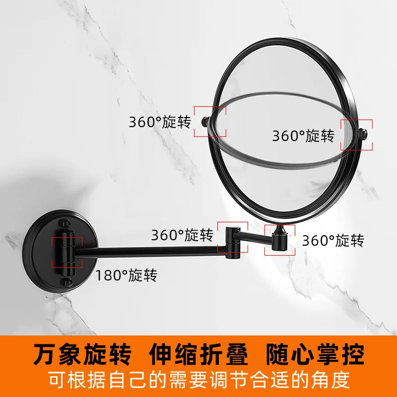 Hotel Bathroom Makeup Mirror with LED Lights Double-Sided Magnifying Foldable Wall Mount No Drilling