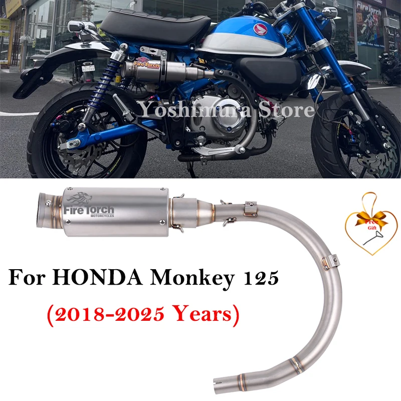 

Slip On For HONDA Monkey125 Monkey 125 2018 - 2024 2025 Motorcycle Exhaust Escape Stainless System Muffler With Middle Link Pipe