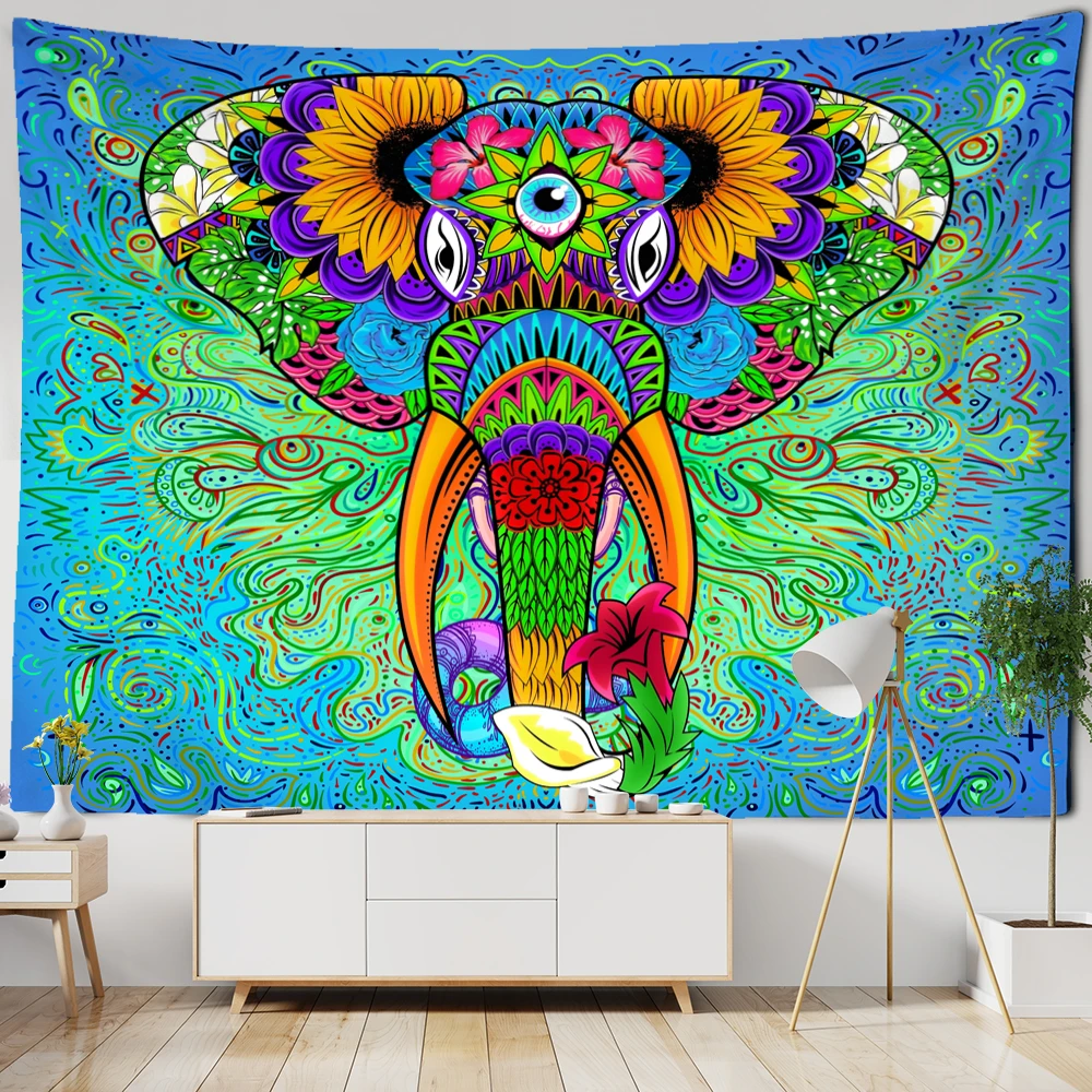 Bohemian Elephant Tapestry Mandala Boho Vintage Watercolor Yoga Tapestries Wall Hanging Indian Art Home Decoration