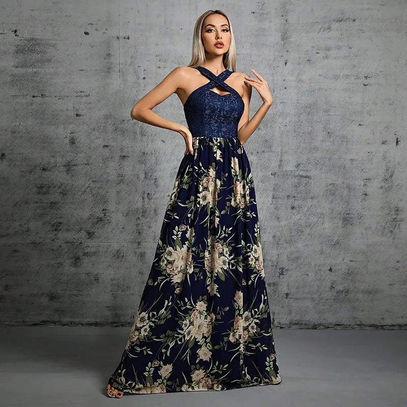 Vestido de noite novo estilo pendurado pescoço casual vestido de férias retro y2k vestidos de luxo 2025 vestido de verão robe feminino elegante