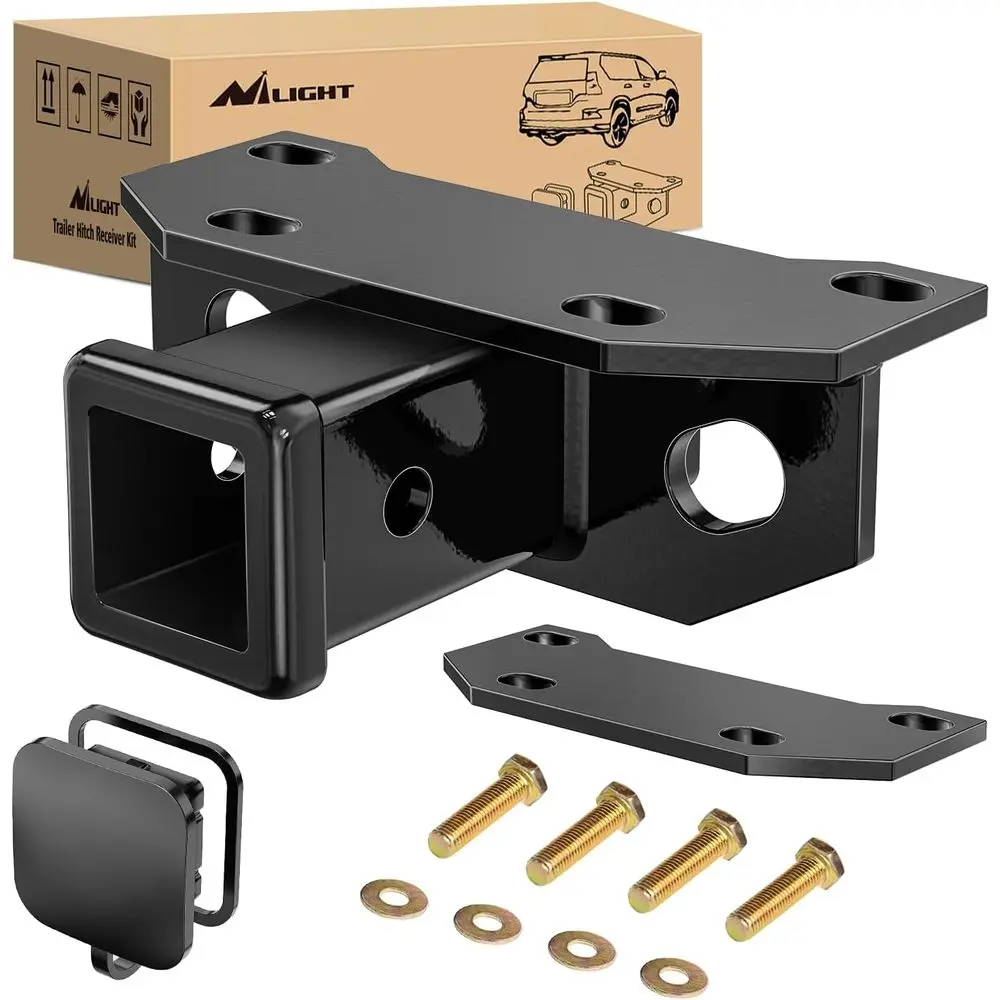 

2 Inch Universal Rear Trailer Hitch Receiver Kit with Rubber Stopper and Adjustable Plate for 2010-2024 Models