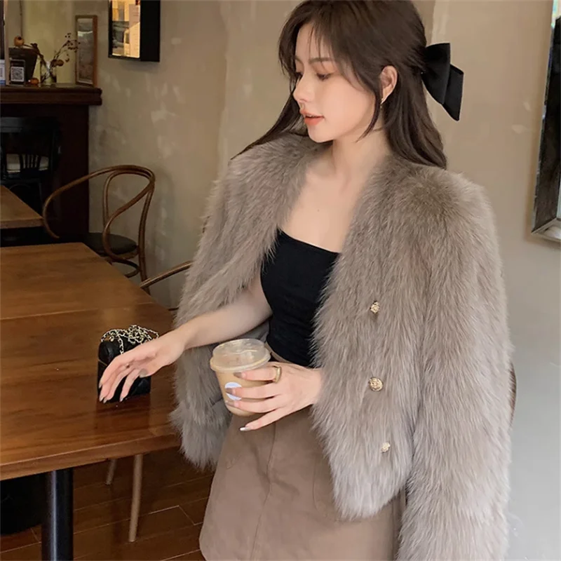 2024 Women's Fur Jacket Warm Cardigan Autumn And Winter Female Imitation Fox Fur Short Style Temperament Socialite Fur Young Top