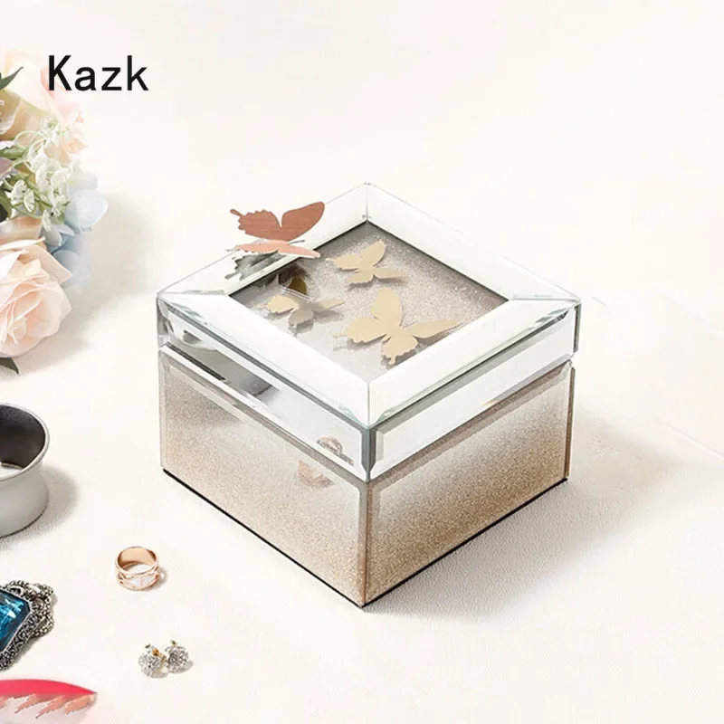 Light Luxury Glass Jewelry Organizer Box Creative Butterfly Decorative Jewelry Boxs Home Bedroom Necklaces Rings Storage Boxes