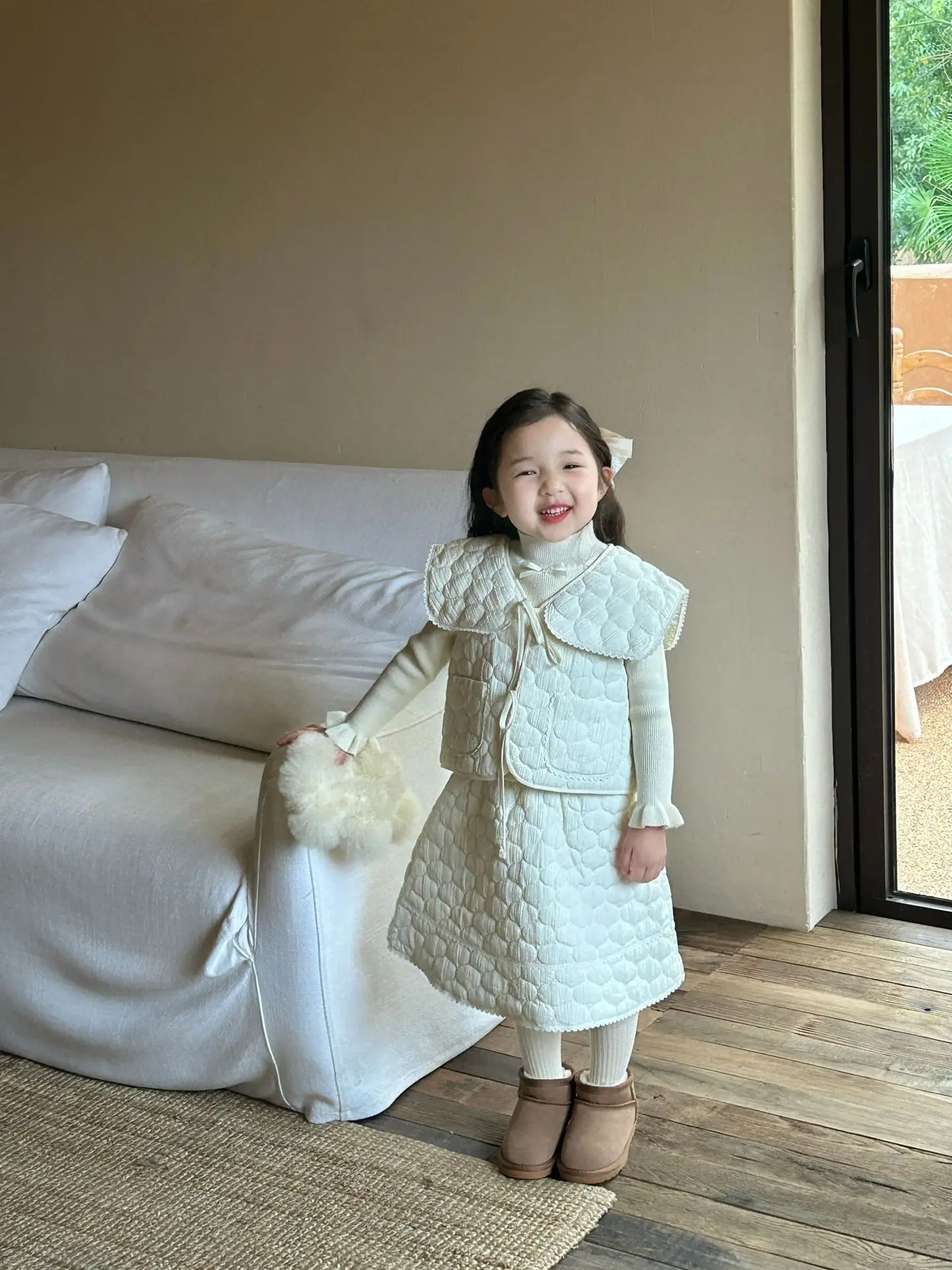 Girls Set Autumn and Winter New Childrens Clothing Girls Big Collar Embroidered Skirt Set Childrens Cotton Vest Skirt