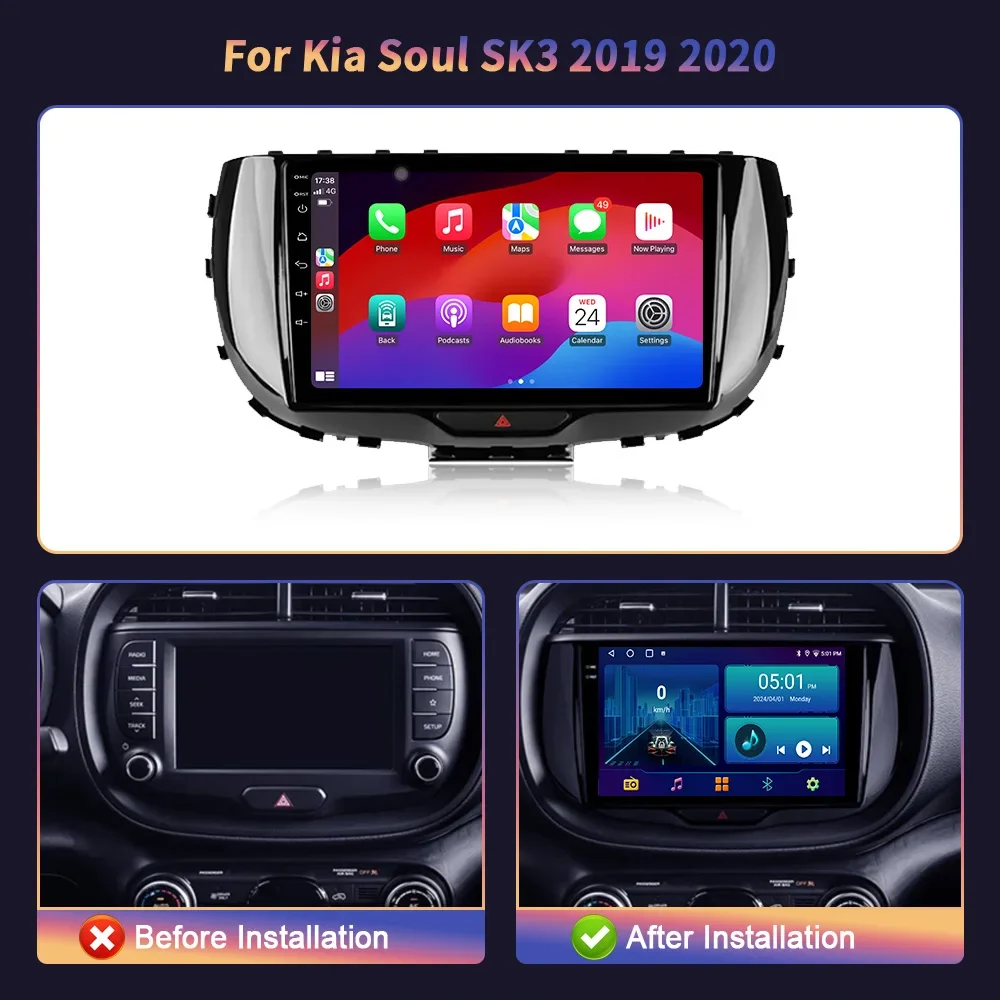 For Kia Soul SK3 2019 2020 Android 14 Car Radio Multimedia Navigation Wireless Carplay Stereo Wifi Screen Head Unit GPS 2DIN