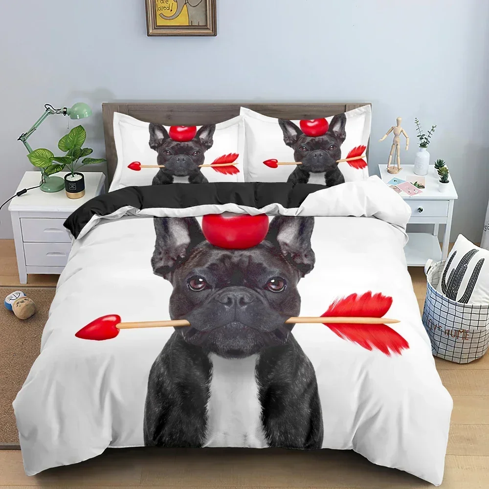 

Cartoon Bulldog Dog Roses Comfortable Duvet Quilt Cover Pillowcase Bedding Set Children Bedroom Decoration Home Textile