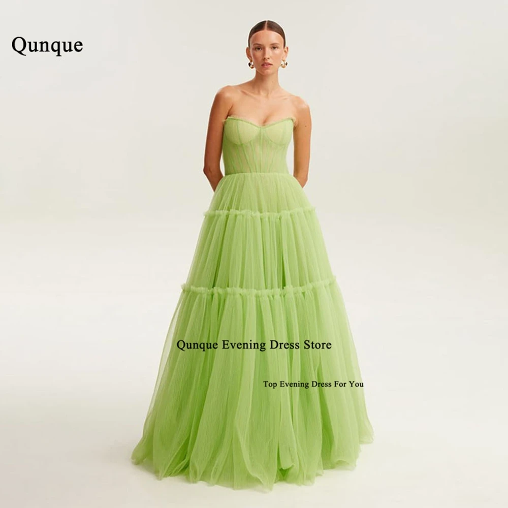 Qunque A-line Tulle Prom Dresses Customized Pleat Evening Dresses Sleeveless Skirt Ruched Floor Length Formal Event Dresses 2024