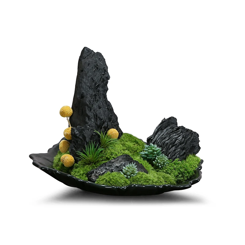 New Chinese Style Carbonized Wood, Eternal Moss, Green Plants, Flower Art, Bonsai, Tea Table, Front Desk Flower Rack Ornaments