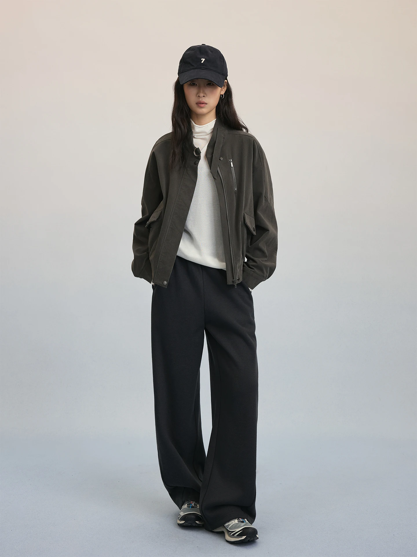 

Шерстяные спортивные повседневные брюки CAREMIND с высокой талией, широкими штанинами и эластичным поясом, прямые брюки для женщин