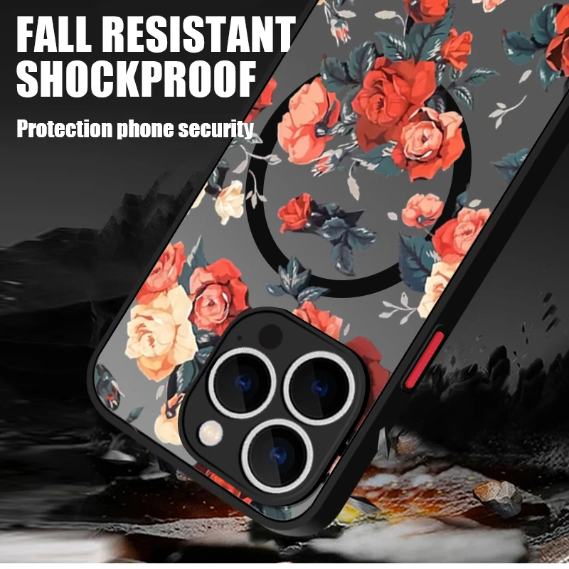 حافظة مغناطيسية لهاتف Magsafe وردي على شكل زهرة الورد لهاتف iPhone 16 Pro Max Coque iPhone 15 Pro Max 11 12 13 14 16E غطاء خلفي صلب غير لامع #3