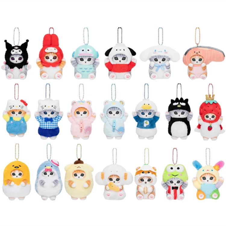 LLavero de juguete de felpa para niños, serie Sanrio, tiburón, gato, co-marca, Cinnamoroll, Kulomi, Pochacco, adorno lindo, bolso colgante, regalo para niños