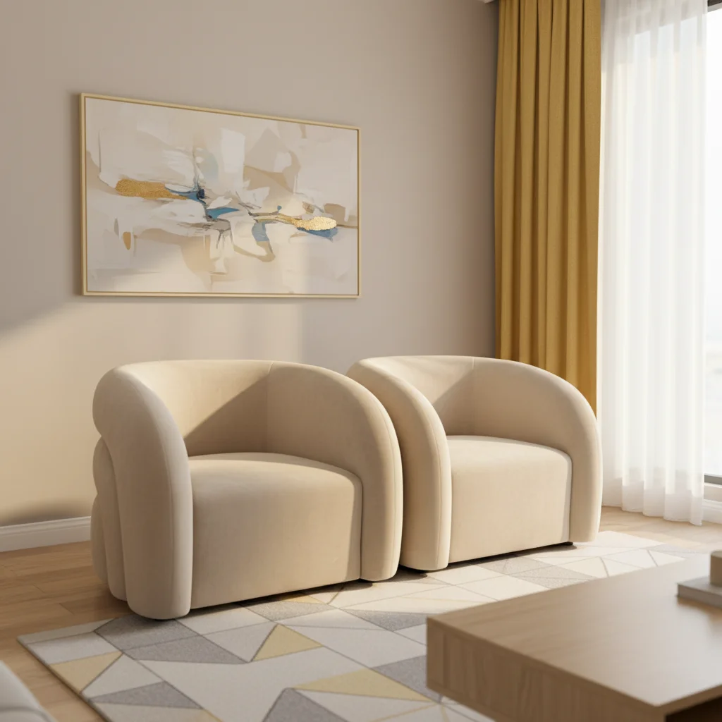 &For Luxury Living Room Furniture Solid Oak Wooden Base Swoop Lines Upholstery Swivel Lounge Armchair for Home