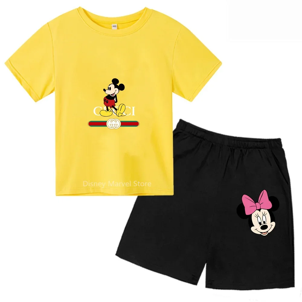 Mickey'S Magic Summer! Boys Girls T-Shirt Shorts Set With Cute Cartoon Print - Trendy Casual Wear For Ages 3-14