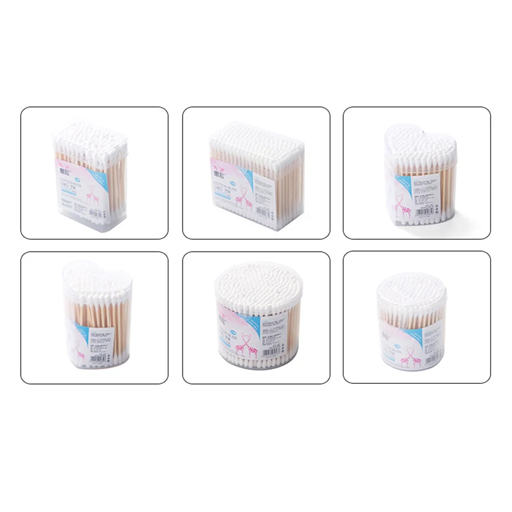 200pcs Double-headed Cotton Swab Disposable Cotton Stick Wooden Cotton Swab Medical Cleaner (Square Box)