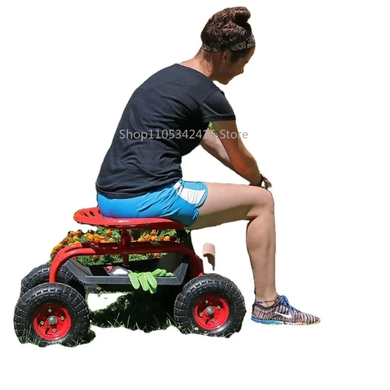 Practical Two Wheels Portable Garden Storage Cart Durable Structure for Outdoor Yard Maintenance Daily Gardening Use