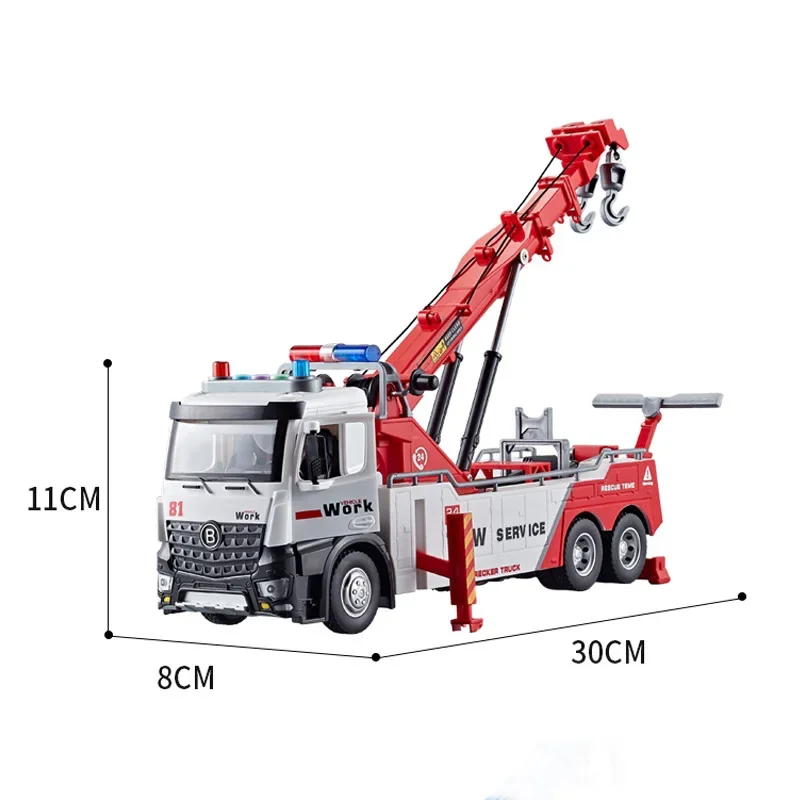 Grote dubbele haak reddingsauto kraan legering voorgeluid en licht grote technische bediening auto simulatie trailer speelgoed