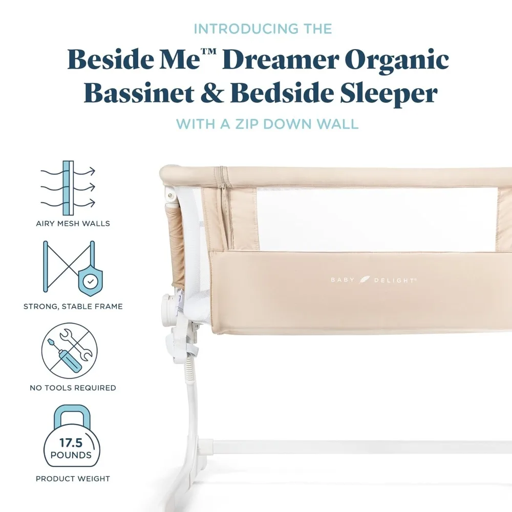 Bassinet  Bedside Sleeper  Baby Bassinet   6-Position Height Adjustment  Organic Oat