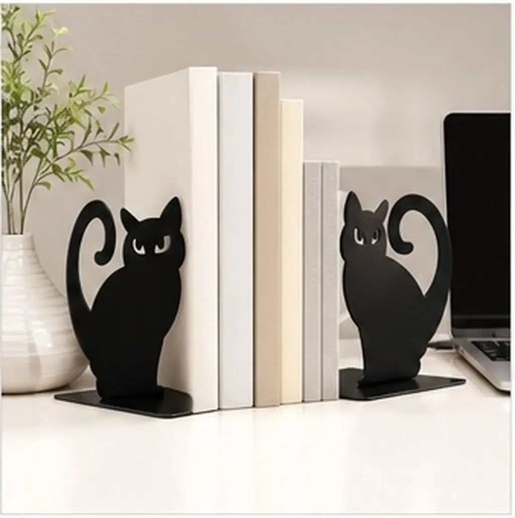2Pcs Fashionable Iron Bookends Heavy-Duty Metal Book Holders for Living Room Study Office Book Tidying Magazine Display