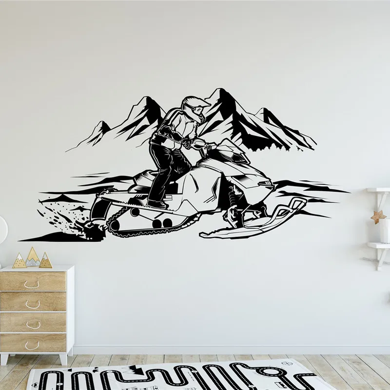 Snowmobile Extreme Sports Vinyl Wall Sticker Winter Ski Sled Snowmobile Art Sticker Kids Room Teen Fashion Decor Gift Decal D8