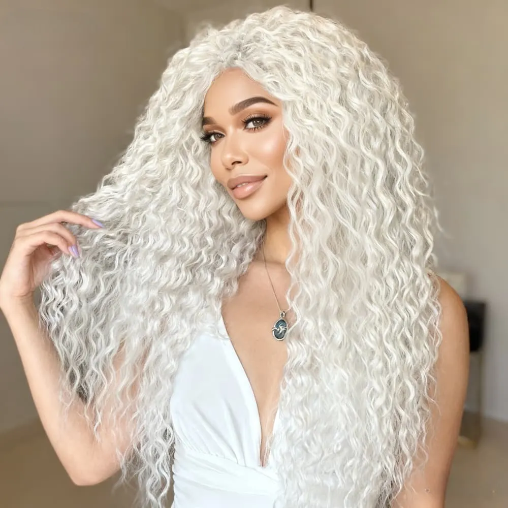 

Deep Wave Lace Front Wig for Women 250% Density 13x4 HD Platinum White Lace Front Wig Human Hair Glueless Wigs Pre Plucked
