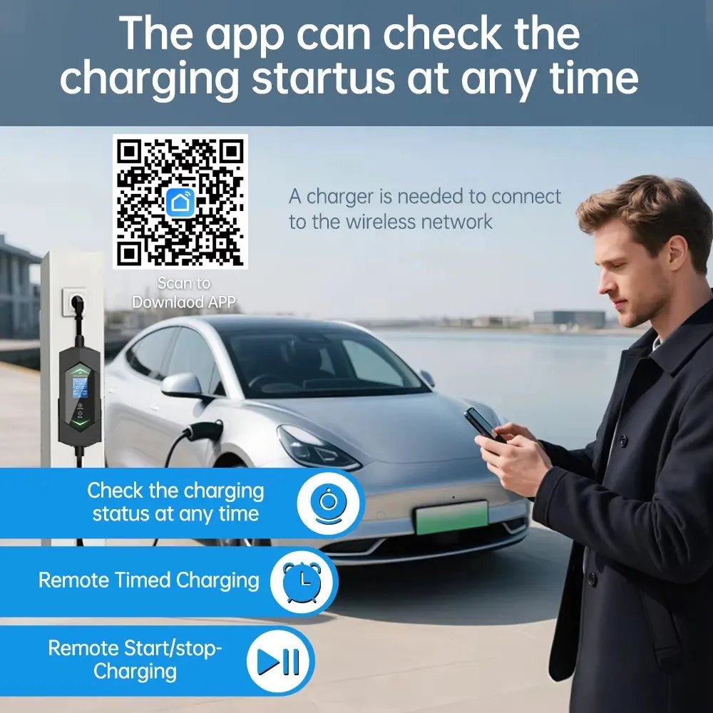 Dreamdash 1Phase 40A 9KW شاحن محمول حماية واي فاي بلوتوث APP التحكم شاحن السيارة الكهربائية SAE J1772 Type1
