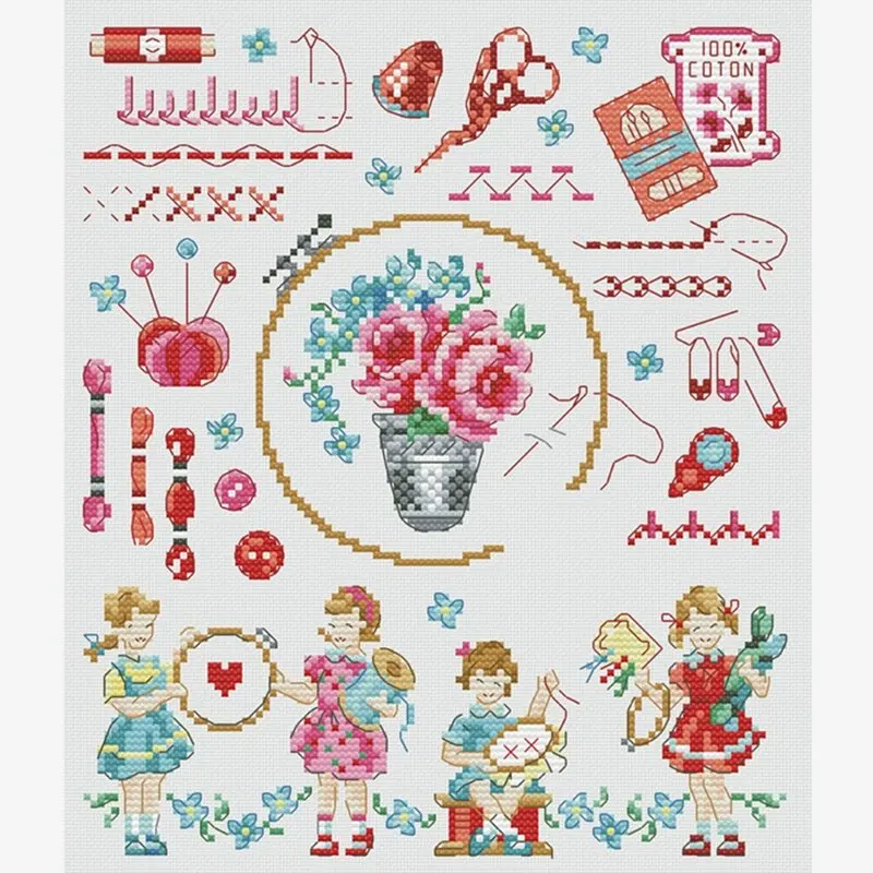 The Embroidered Girl Patterns Counted Cross Stitch Set DIY Handmade 11CT 14CT 16CT 18CT Cross Stitch Kit Embroidery Needlework