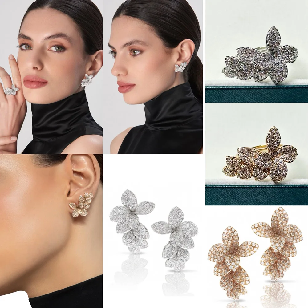 

Missvikki Bohemia Leaf Sweet Earrings Ring Full Mirco Paved Micro CZ Women Bridal Dress Wedding Everyday Drop Earring Jewelry