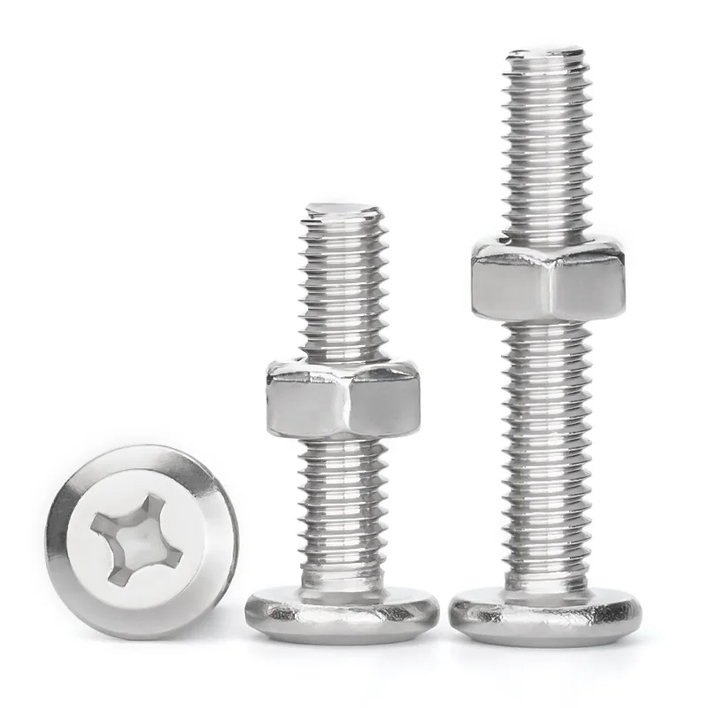M2 M2.5 M3 M4 M5 M6 M8 M10 304 Stainless Steel Phillips Cross Large Flat Head Screw Bolt Furniture Rivet Hexagon Nuts Set