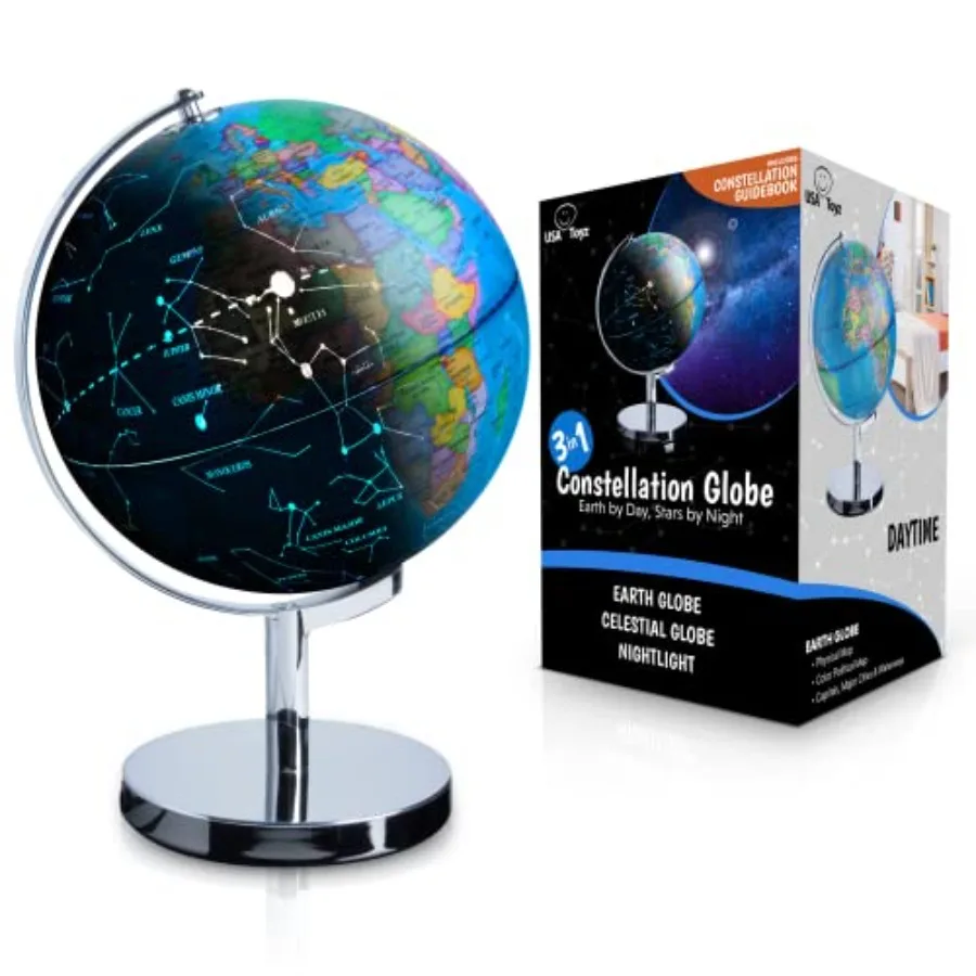 

Illuminated World Globe with Stand - 3in1 STEM Globes for Adults and Constellation Map Built-In LED Night Light Lamp Easy to Re