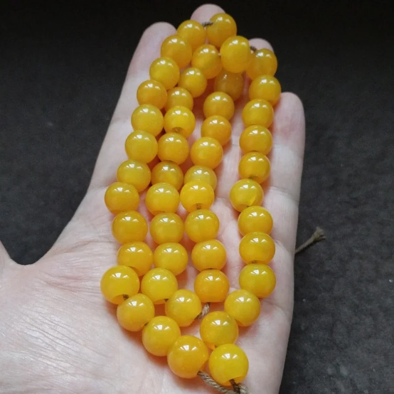 

Tibetan Backflow Old Pulp a String of Large Hole Yellow Agate Buddha Necklace Beads