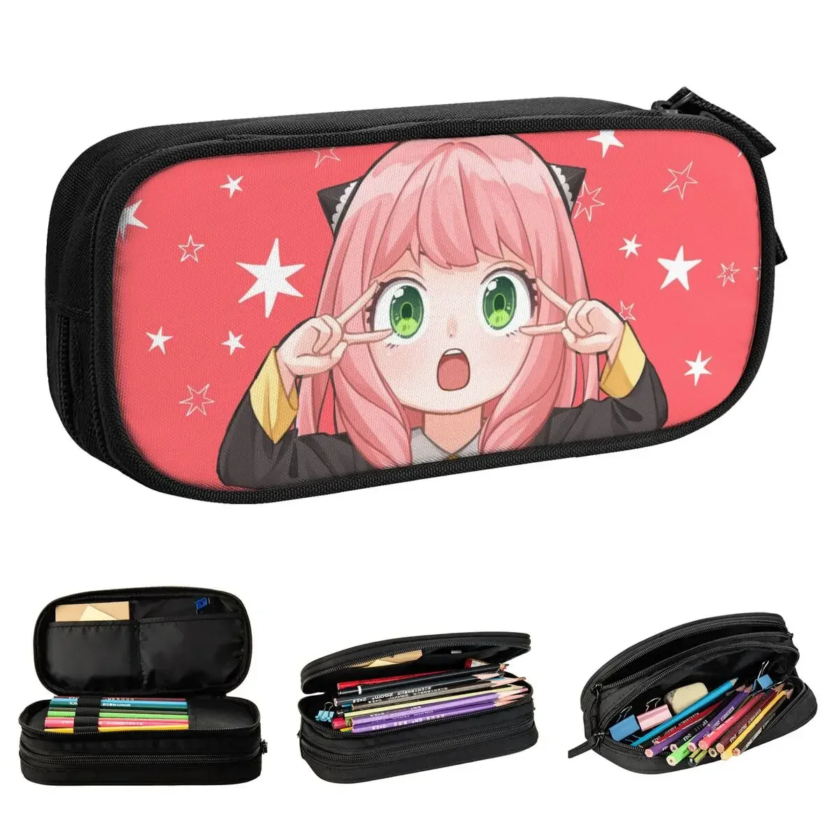 

Anime Anya Spy X Family Pencil Case Kawaii Pencil Box Pen for Student Big Capacity Bags Office Zipper Stationery