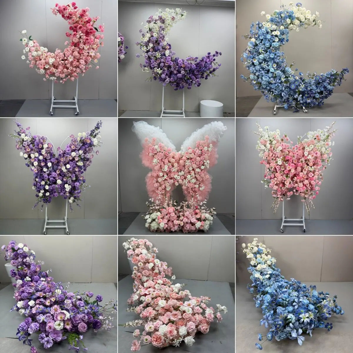 Butterfly moon artificial flower universal wheel birthday party decoration hotel private room waterfall floral set wedding fake