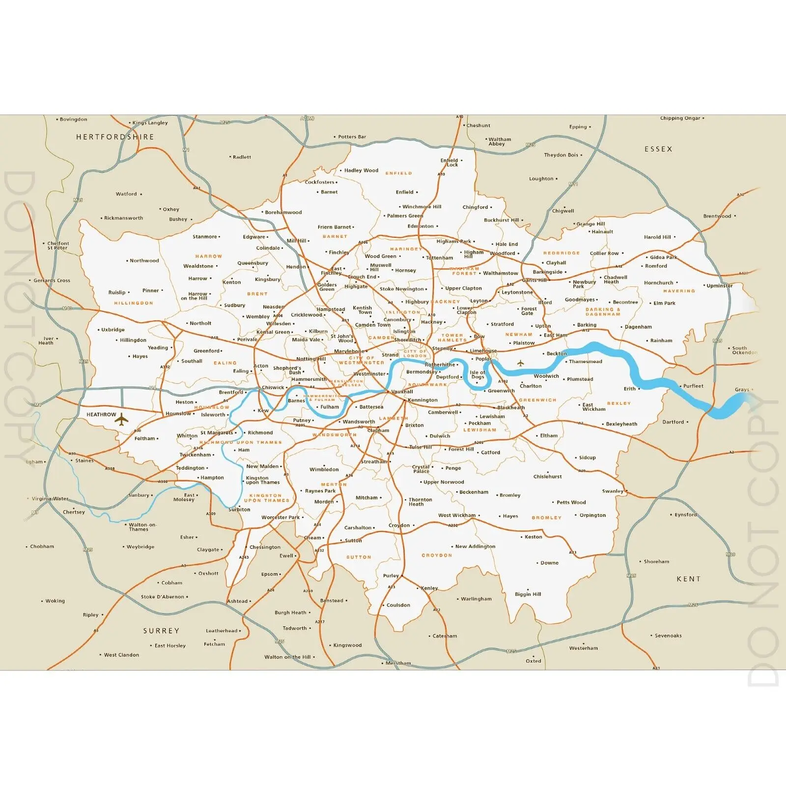 

Detailed Map Of London Boroughs Educational Art Picture Print Silk Poster Living Room Decor Home Wall