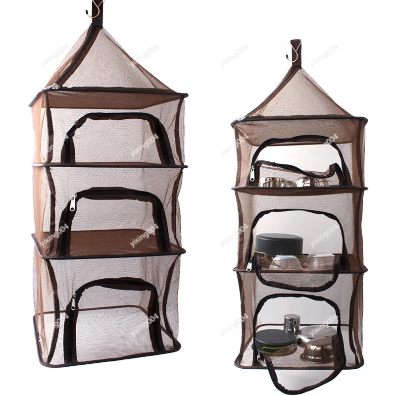 Foldable 4-Tier Hanging Mesh Drying Basket Outdoor Storage Cage For Fruit Vegetables Fish Tableware
