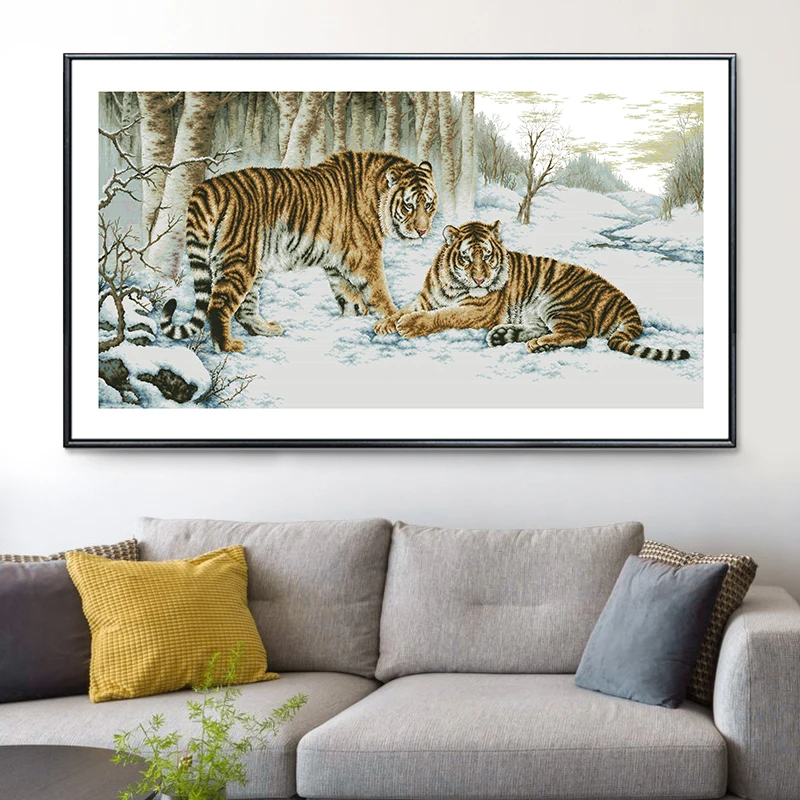 

Набор для вышивания крестиком ручной работы с крупным тигровым узором, декор для гостиной, хлопковая ткань, вышивка, DIY, новый китайский стиль, домашний текстиль