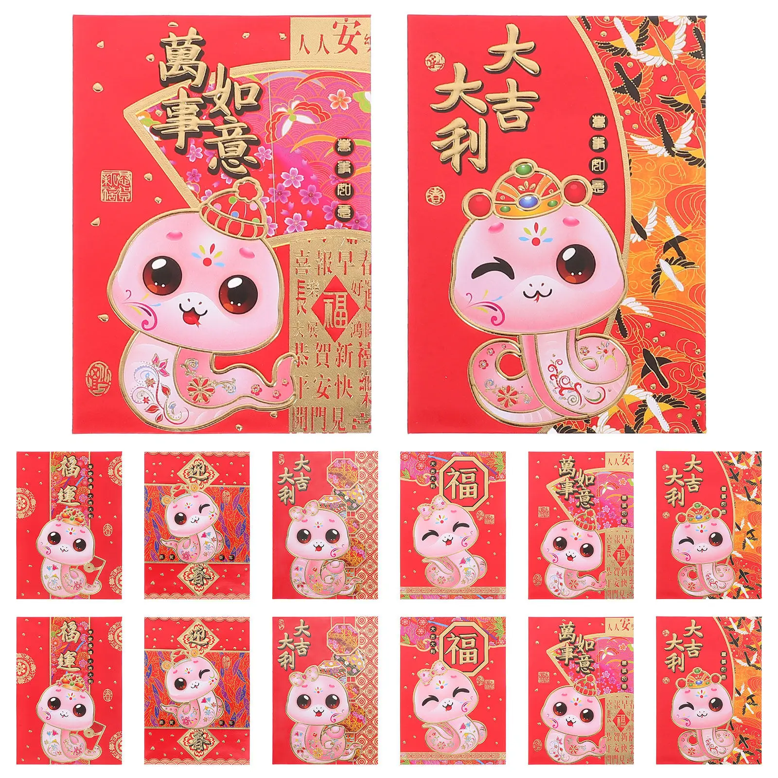 60Pcs Red Envelopes Cartoon Snake Pattern 2025 Red Packet Large Capacity Chinese New Year Money Packets Snake Year Envelope