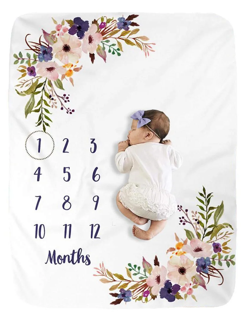 

Детское фланелевое одеяло с изображением месяца, календарь на первый год для новорожденных, ежемесячная таблица роста, подарок для младенцев, фон для фотосъемки новорожденного