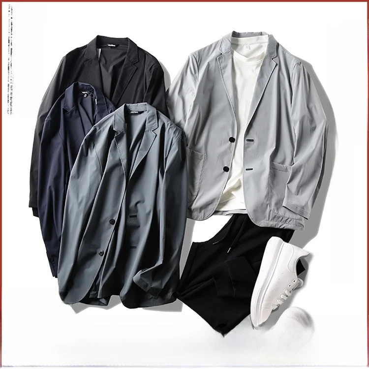 

Легкий дышащий солнцезащитный мужской деловой повседневный костюм, весна-лето, Новое поступление, длинный свек на двух пуговицах