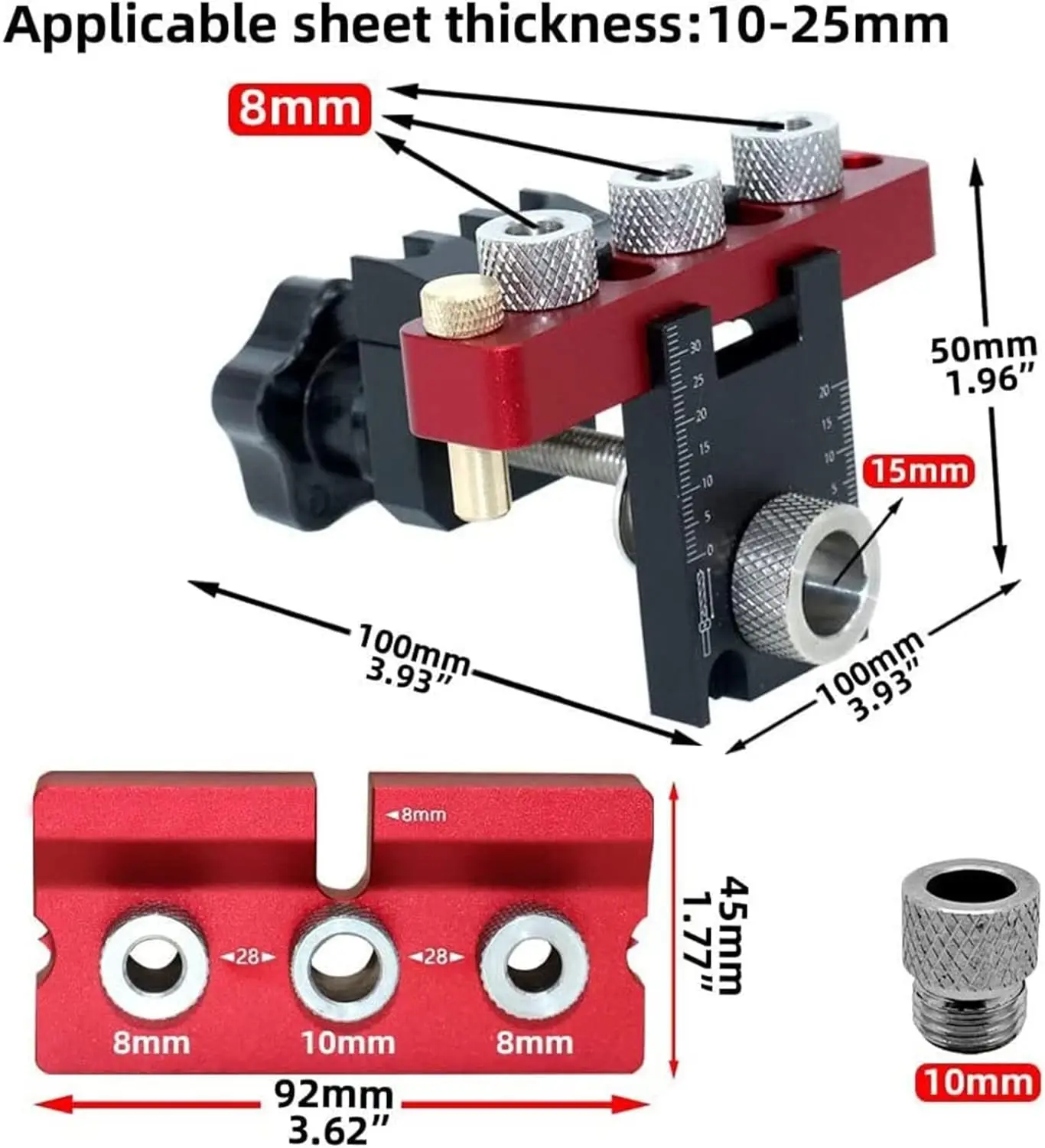 3 In 1 Dowelling Jig Furniture Puncher Universal Dowel Cam Jig Adjustable Woodworking Drilling Locator 8/10/15 MM